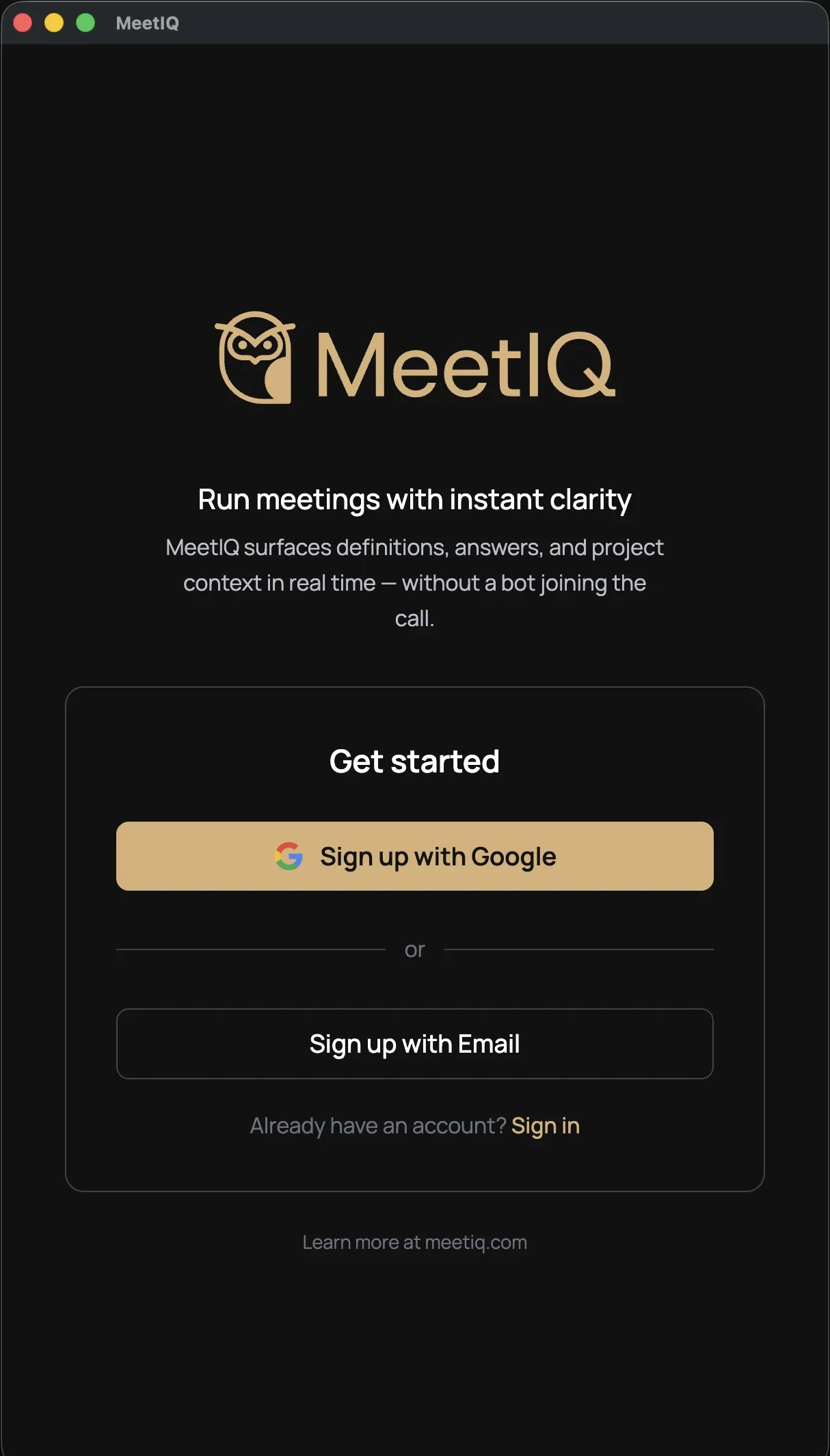 Download and sign in screenshot