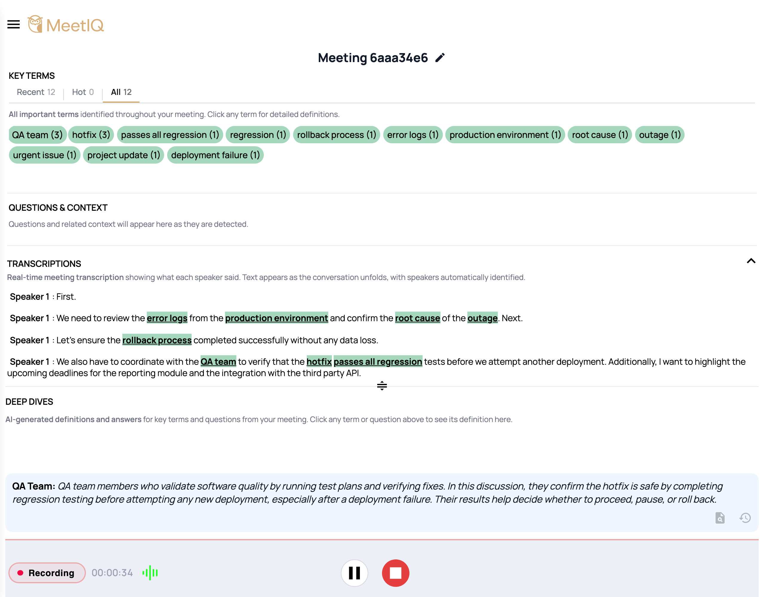 Clicking a Key Term triggers a Deep Dive.