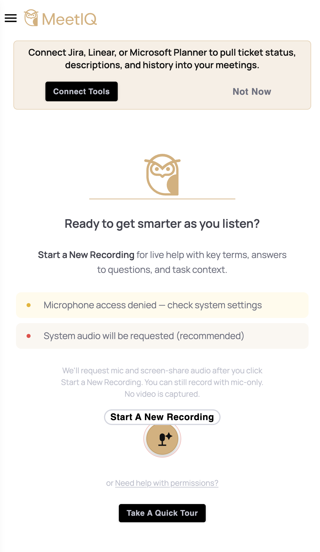 The permissions toggled off after granting them in System Settings.